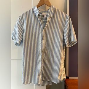 Mens Calvin Klein Slim Striped Short Sleeve Button-Down Poplin